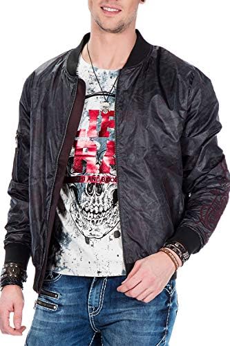 Cipo & Baxx Herren Jeansjacke – Klassisch, Leder, Sport – Knopf und Reißverschluss – Sweat-Kapuze und Sweatärmeln – Mode