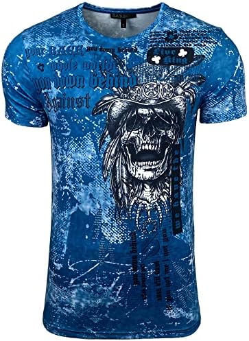 Herren Vintage Kurzarm T-Shirt mit mehrfarbigem Front Print und Label-Applikation 105