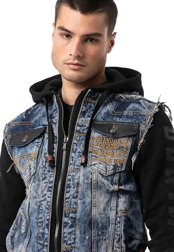 Cipo & Baxx Herren Hybrid-Denimjacke - Versatile Farben, Modisch und Komfortabel - für City und Outdoor - mit Knopf und