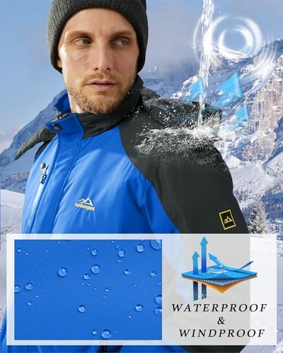 KEFITEVD Wasserabweisende Skijacke für HerrenWinter Outdoorjacke mit Abnehmbarer Kapuze und Warmem Gefüttertem Fleece |