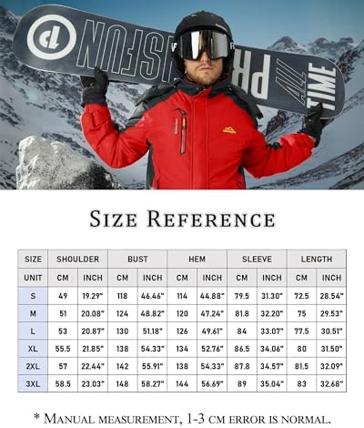 KEFITEVD Wasserabweisende Skijacke für HerrenWinter Outdoorjacke mit Abnehmbarer Kapuze und Warmem Gefüttertem Fleece |