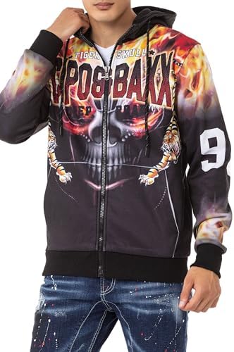 Cipo & Baxx Herren Sweatjacke Hoodie – Stylischer Pullover für Streetwear-Begeisterte mit Reißverschluss & Kapuze für Fr