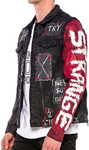 Cipo & Baxx Herren Jeansjacke – Klassisch, Leder, Sport – Knopf und Reißverschluss – Sweat-Kapuze und Sweatärmeln – Mode