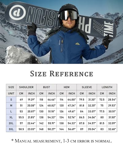 KEFITEVD Wasserabweisende Skijacke für HerrenWinter Outdoorjacke mit Abnehmbarer Kapuze und Warmem Gefüttertem Fleece |