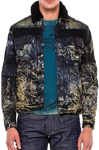 Cipo & Baxx Herren Jeansjacke – Klassisch, Leder, Sport – Knopf und Reißverschluss – Sweat-Kapuze und Sweatärmeln – Mode