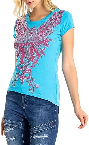 Cipo & Baxx Damen T-Shirt Print Strasssteine Baumwolle Rundhals
