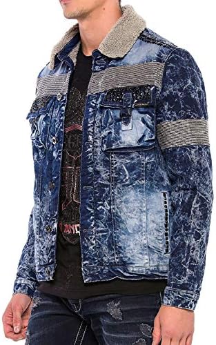 Cipo & Baxx Herren Jeansjacke – Klassisch, Leder, Sport – Knopf und Reißverschluss – Sweat-Kapuze und Sweatärmeln – Mode