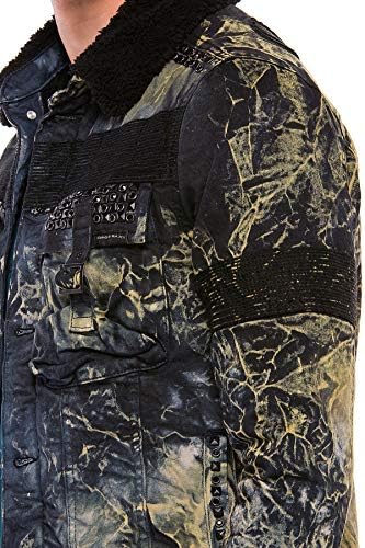 Cipo & Baxx Herren Jeansjacke – Klassisch, Leder, Sport – Knopf und Reißverschluss – Sweat-Kapuze und Sweatärmeln – Mode