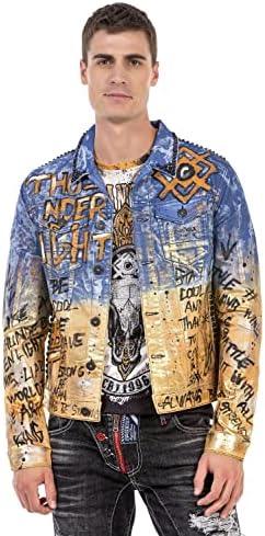 Cipo & Baxx Herren Jeansjacke – Klassisch, Leder, Sport – Knopf und Reißverschluss – Sweat-Kapuze und Sweatärmeln – Mode