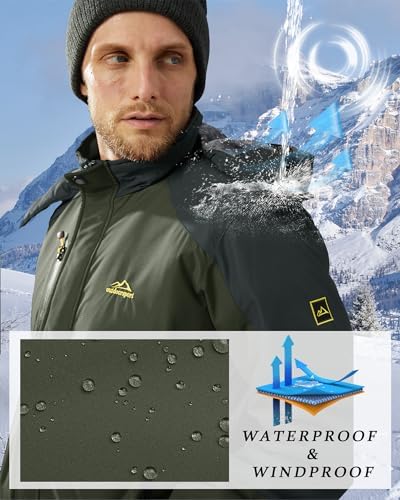 KEFITEVD Wasserabweisende Skijacke für HerrenWinter Outdoorjacke mit Abnehmbarer Kapuze und Warmem Gefüttertem Fleece |