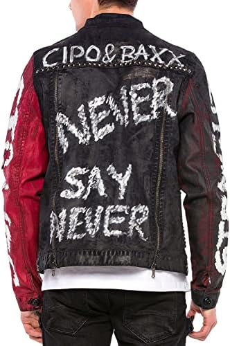 Cipo & Baxx Herren Jeansjacke – Klassisch, Leder, Sport – Knopf und Reißverschluss – Sweat-Kapuze und Sweatärmeln – Mode