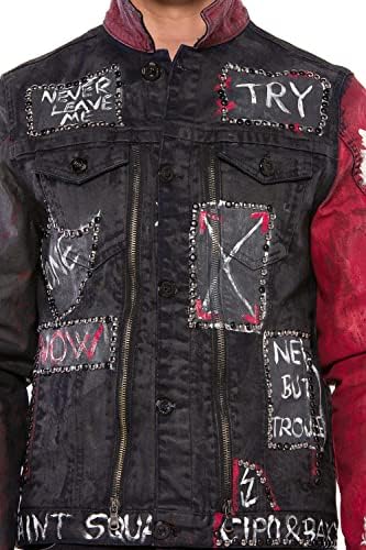 Cipo & Baxx Herren Jeansjacke – Klassisch, Leder, Sport – Knopf und Reißverschluss – Sweat-Kapuze und Sweatärmeln – Mode