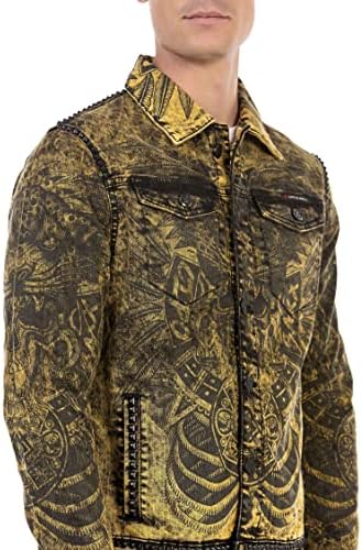 Cipo & Baxx Herren Jeansjacke – Klassisch, Leder, Sport – Knopf und Reißverschluss – Sweat-Kapuze und Sweatärmeln – Mode