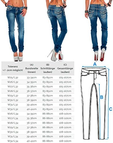 Cipo & Baxx Damen Jeans - Slim Fit & Used Look | Modische Kontrastnähte & Mehrtaschen | Bequeme Stretch-Jeans