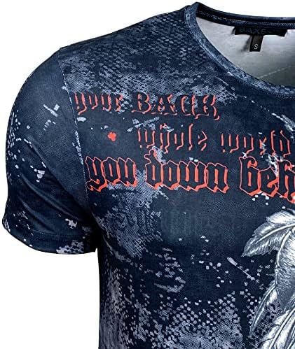 Herren Vintage Kurzarm T-Shirt mit mehrfarbigem Front Print und Label-Applikation 105