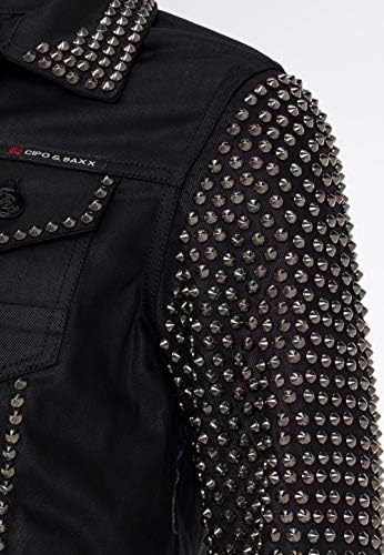 Cipo & Baxx Herren Jeansjacke – Klassisch, Leder, Sport – Knopf und Reißverschluss – Sweat-Kapuze und Sweatärmeln – Mode