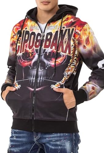 Cipo & Baxx Herren Sweatjacke Hoodie – Stylischer Pullover für Streetwear-Begeisterte mit Reißverschluss & Kapuze für Fr
