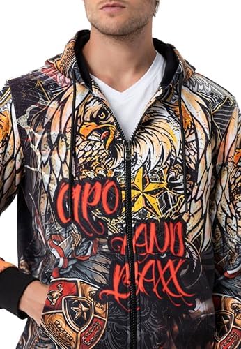 Cipo & Baxx Herren Sweatjacke Hoodie – Stylischer Pullover für Streetwear-Begeisterte mit Reißverschluss & Kapuze für Fr