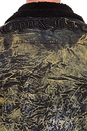 Cipo & Baxx Herren Jeansjacke – Klassisch, Leder, Sport – Knopf und Reißverschluss – Sweat-Kapuze und Sweatärmeln – Mode