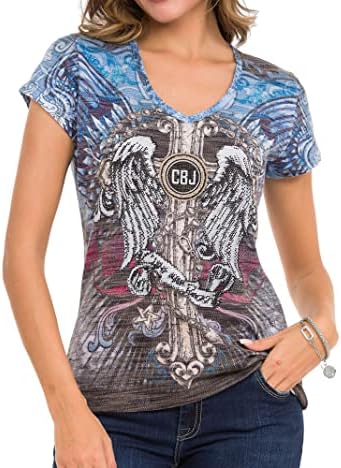 Cipo & Baxx Damen T-Shirt Print Strasssteine Baumwolle Rundhals