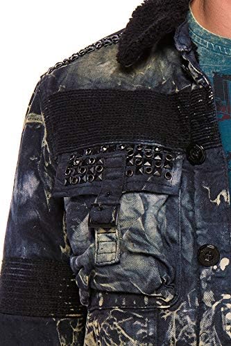 Cipo & Baxx Herren Jeansjacke – Klassisch, Leder, Sport – Knopf und Reißverschluss – Sweat-Kapuze und Sweatärmeln – Mode