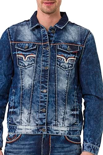 Cipo & Baxx Herren Jeansjacke – Klassisch, Leder, Sport – Knopf und Reißverschluss – Sweat-Kapuze und Sweatärmeln – Mode