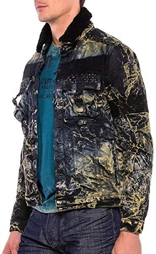 Cipo & Baxx Herren Jeansjacke – Klassisch, Leder, Sport – Knopf und Reißverschluss – Sweat-Kapuze und Sweatärmeln – Mode