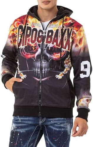 Cipo & Baxx Herren Sweatjacke Hoodie – Stylischer Pullover für Streetwear-Begeisterte mit Reißverschluss & Kapuze für Fr
