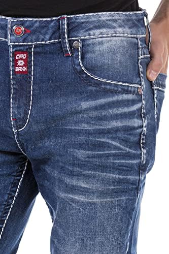 Cipo & Baxx Herren Jeans Hose Look Röhrenjeans Straight Fit Kontrastnähte Trendyhose | Cipo & Baxx Herren Jeans Hose Us