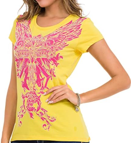 Cipo & Baxx Damen T-Shirt Print Strasssteine Baumwolle Rundhals