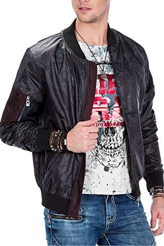 Cipo & Baxx Herren Jeansjacke – Klassisch, Leder, Sport – Knopf und Reißverschluss – Sweat-Kapuze und Sweatärmeln – Mode