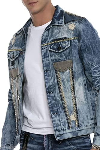 Cipo & Baxx Herren Jeansjacke – Klassisch, Leder, Sport – Knopf und Reißverschluss – Sweat-Kapuze und Sweatärmeln – Mode