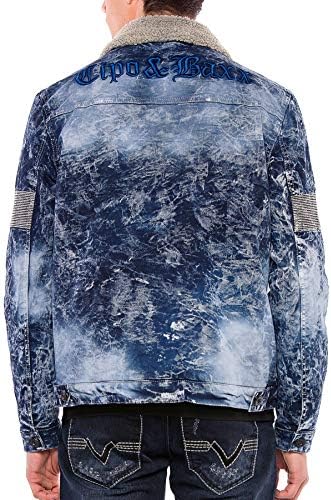 Cipo & Baxx Herren Jeansjacke – Klassisch, Leder, Sport – Knopf und Reißverschluss – Sweat-Kapuze und Sweatärmeln – Mode