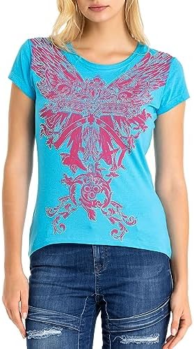 Cipo & Baxx Damen T-Shirt Print Strasssteine Baumwolle Rundhals