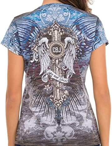 Cipo & Baxx Damen T-Shirt Print Strasssteine Baumwolle Rundhals