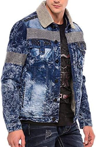 Cipo & Baxx Herren Jeansjacke – Klassisch, Leder, Sport – Knopf und Reißverschluss – Sweat-Kapuze und Sweatärmeln – Mode