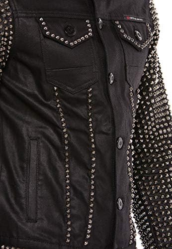 Cipo & Baxx Herren Jeansjacke – Klassisch, Leder, Sport – Knopf und Reißverschluss – Sweat-Kapuze und Sweatärmeln – Mode