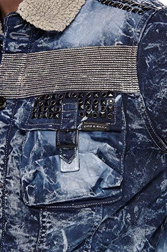 Cipo & Baxx Herren Jeansjacke – Klassisch, Leder, Sport – Knopf und Reißverschluss – Sweat-Kapuze und Sweatärmeln – Mode