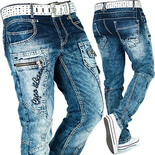 Cipo & Baxx Herren Jeans - Stylische Denim-Mode mit hohem Markanten_design | Regular & Slim Fit | Stonewashed Effect des